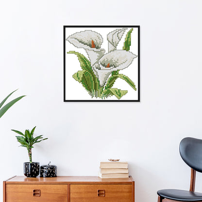 White Flower - 14CT Stamped Cross Stitch 17*17CM