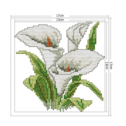 White Flower - 14CT Stamped Cross Stitch 17*17CM