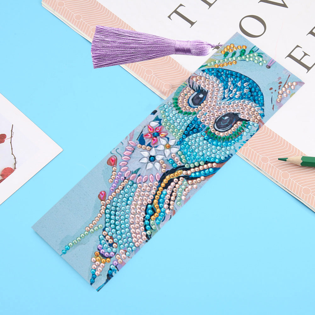 Special Shaped 5D DIY Cartoon Tassel Leather Art Diamond Painting Bookmark