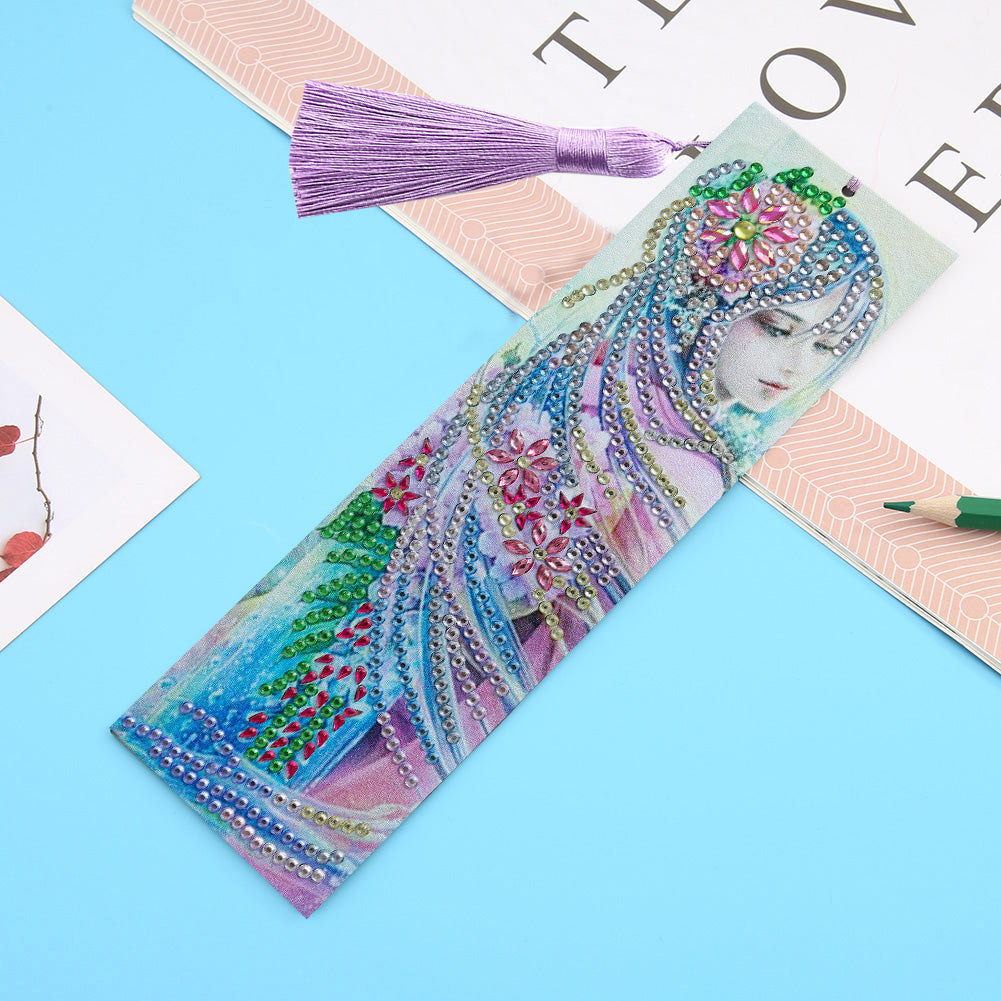 Special Shaped 5D DIY Cartoon Tassel Leather Art Diamond Painting Bookmark