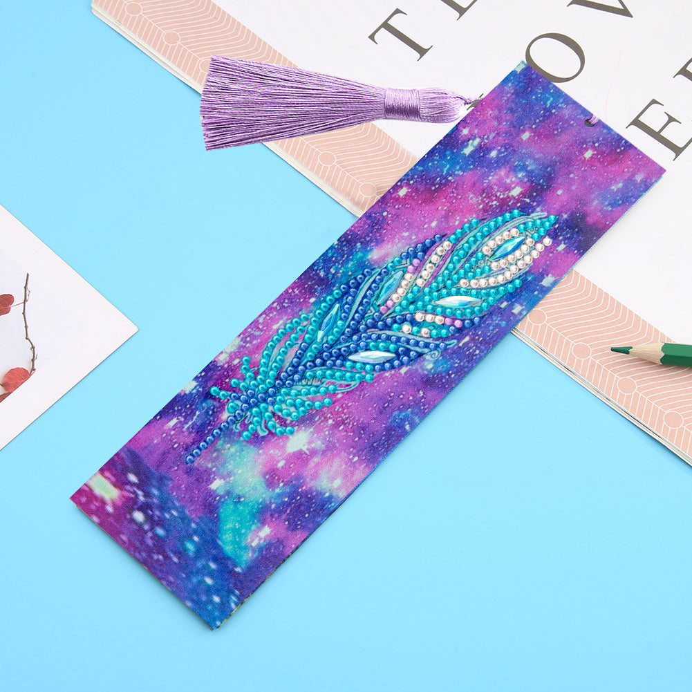 Special Shaped 5D DIY Cartoon Tassel Leather Art Diamond Painting Bookmark