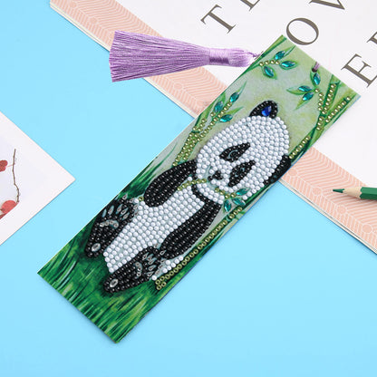 Special Shaped 5D DIY Cartoon Tassel Leather Art Diamond Painting Bookmark