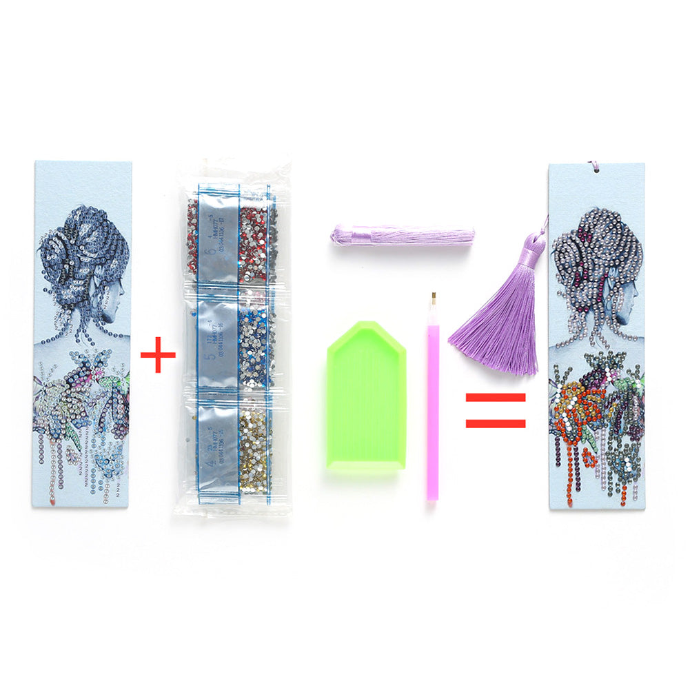 Special Shaped 5D DIY Cartoon Tassel Leather Art Diamond Painting Bookmark