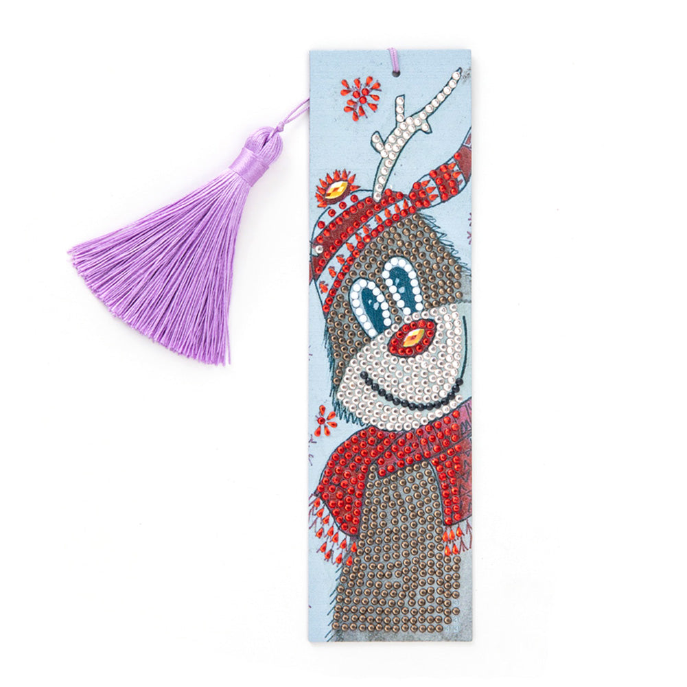 Special Shaped 5D DIY Cartoon Tassel Leather Art Diamond Painting Bookmark