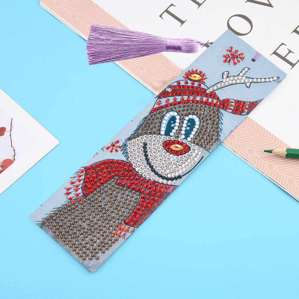 Special Shaped 5D DIY Cartoon Tassel Leather Art Diamond Painting Bookmark