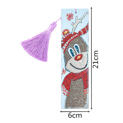 Special Shaped 5D DIY Cartoon Tassel Leather Art Diamond Painting Bookmark