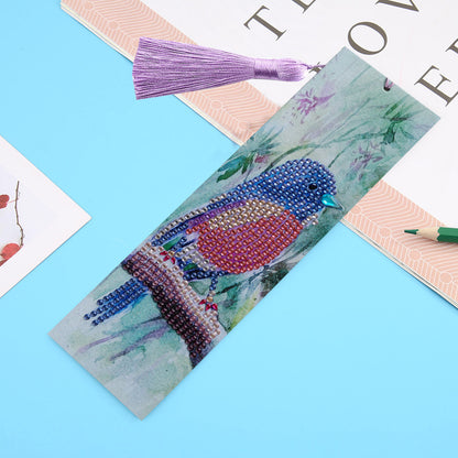 Special Shaped 5D DIY Cartoon Tassel Leather Art Diamond Painting Bookmark