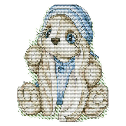 Blue Hat Rabbit - 14CT Stamped Cross Stitch 20*17CM