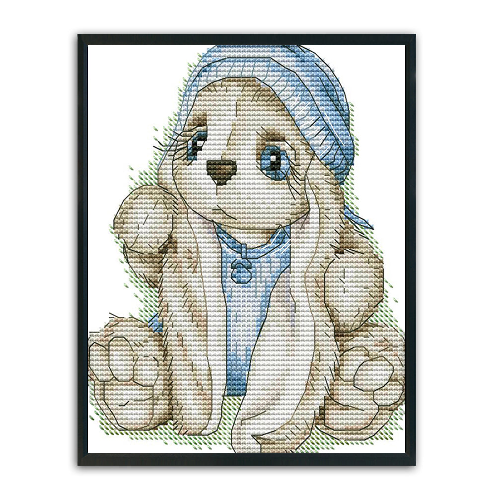 Blue Hat Rabbit - 14CT Stamped Cross Stitch 20*17CM