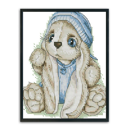 Blue Hat Rabbit - 14CT Stamped Cross Stitch 20*17CM