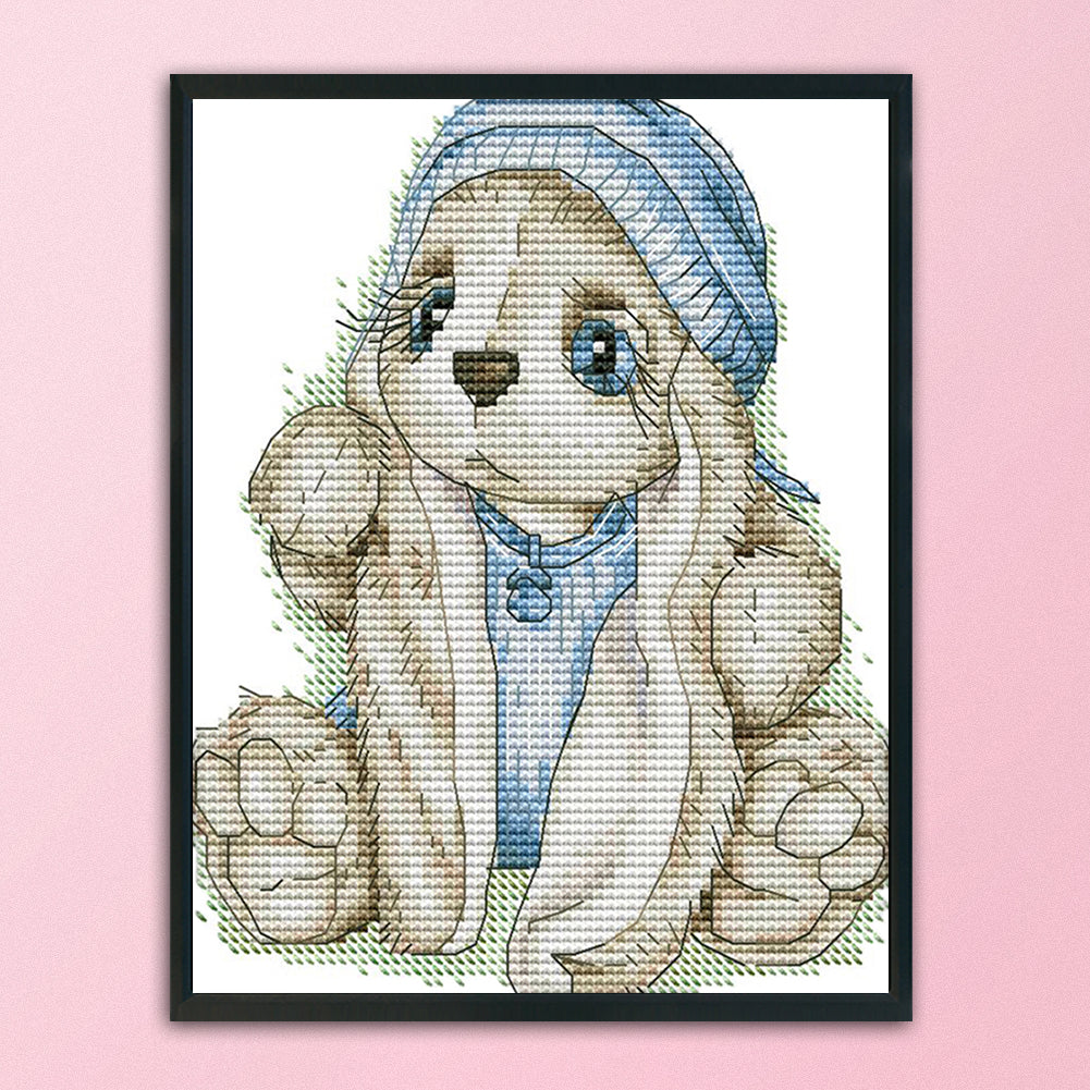 Blue Hat Rabbit - 14CT Stamped Cross Stitch 20*17CM