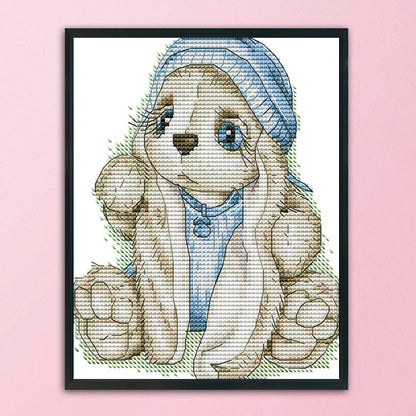 Blue Hat Rabbit - 14CT Stamped Cross Stitch 20*17CM