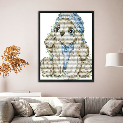 Blue Hat Rabbit - 14CT Stamped Cross Stitch 20*17CM