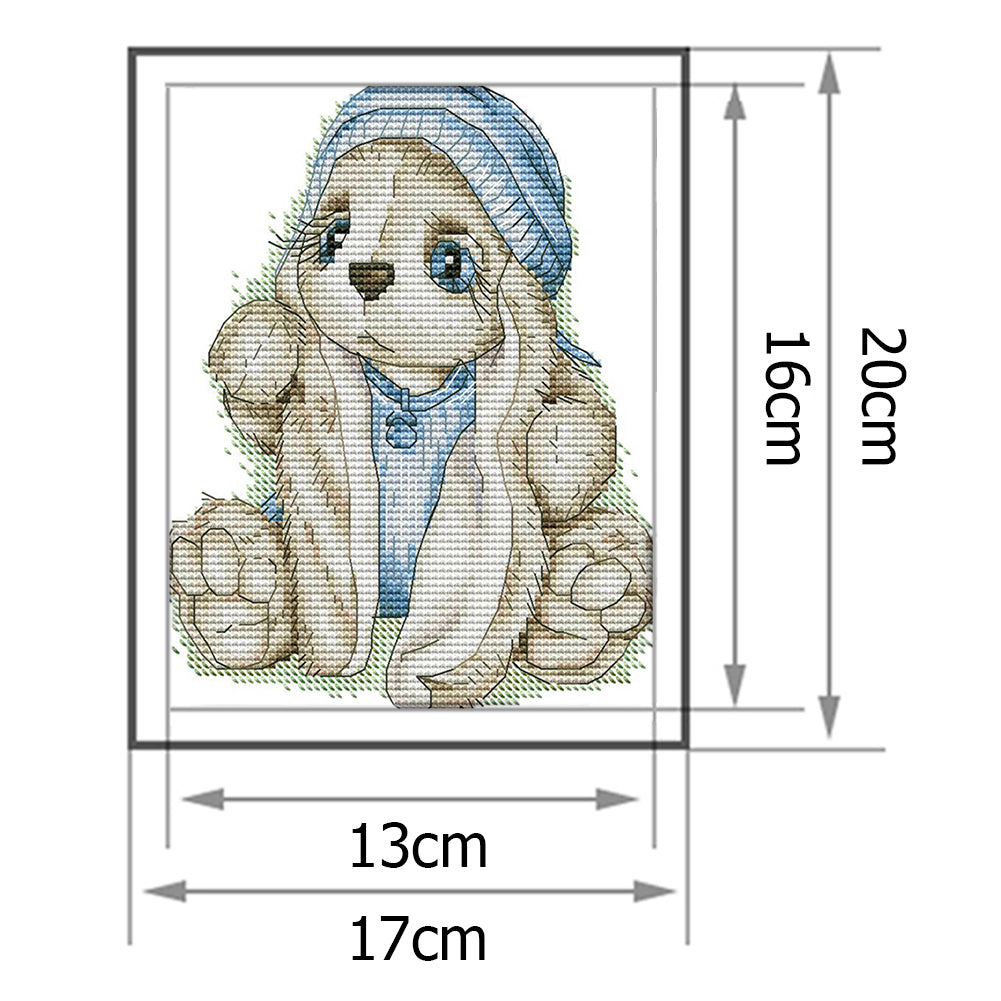 Blue Hat Rabbit - 14CT Stamped Cross Stitch 20*17CM