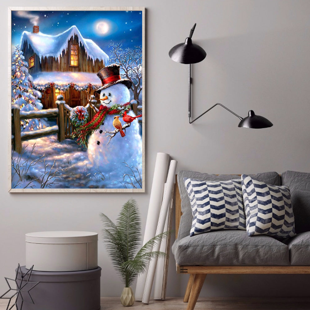 Snowman Cabin - Full Round Drill Diamond Painting 30*40CM