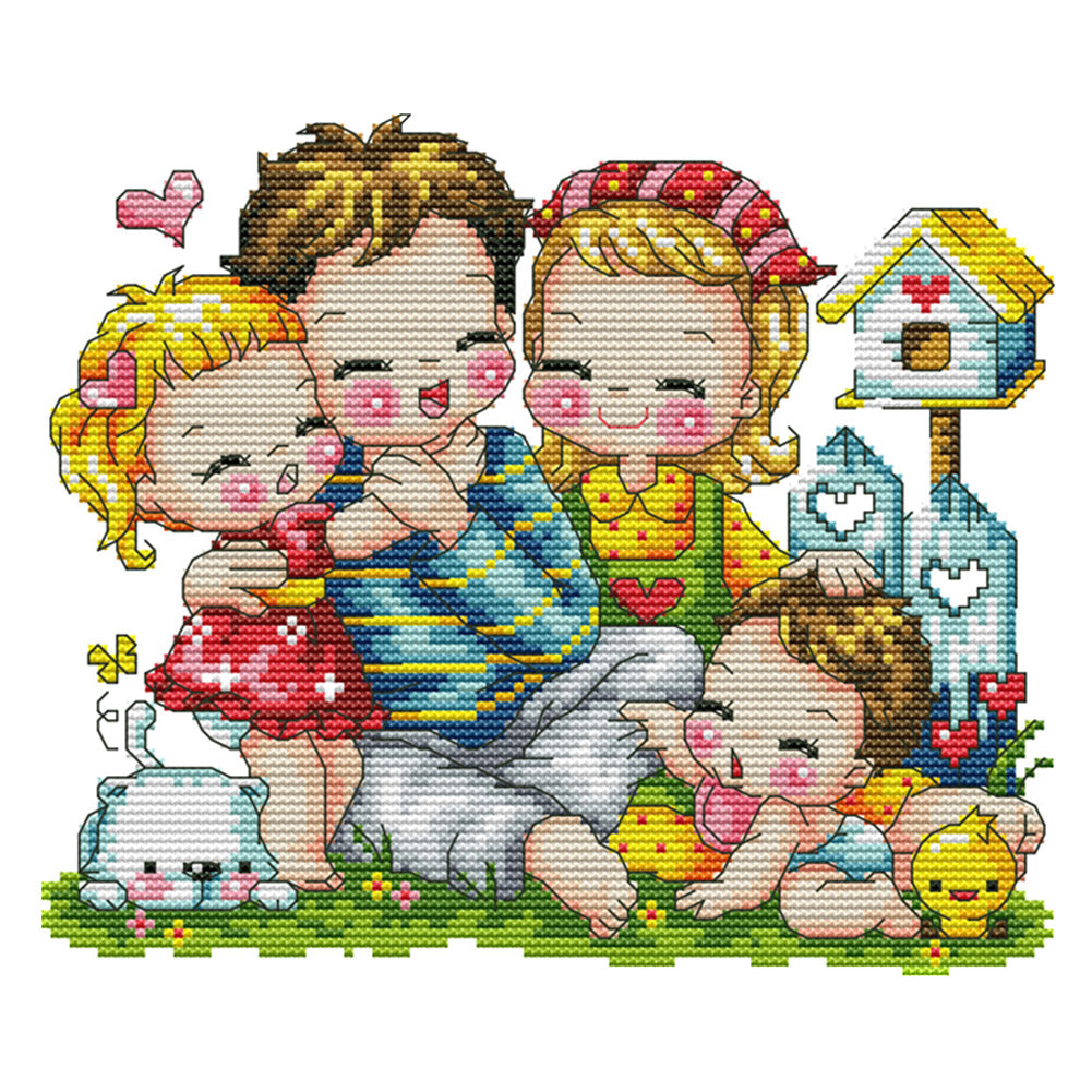 Happy Family - 14CT Stamped Cross Stitch 27*22CM