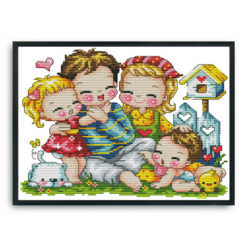 Happy Family - 14CT Stamped Cross Stitch 27*22CM