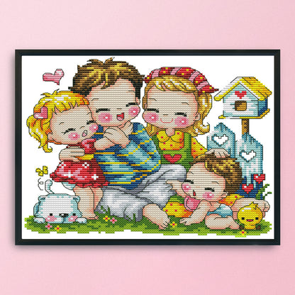 Happy Family - 14CT Stamped Cross Stitch 27*22CM