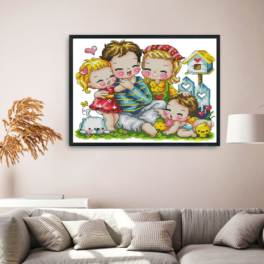 Happy Family - 14CT Stamped Cross Stitch 27*22CM