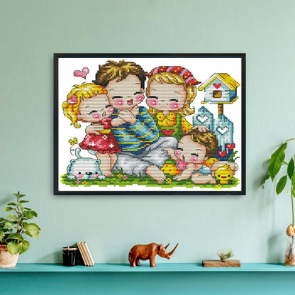 Happy Family - 14CT Stamped Cross Stitch 27*22CM