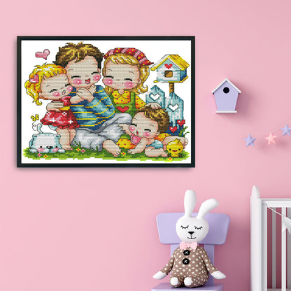 Happy Family - 14CT Stamped Cross Stitch 27*22CM