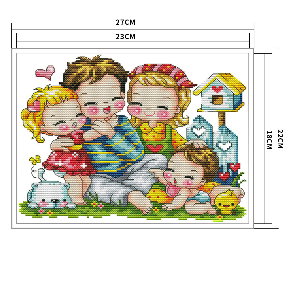 Happy Family - 14CT Stamped Cross Stitch 27*22CM