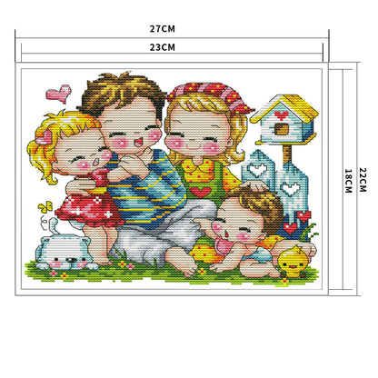 Happy Family - 14CT Stamped Cross Stitch 27*22CM