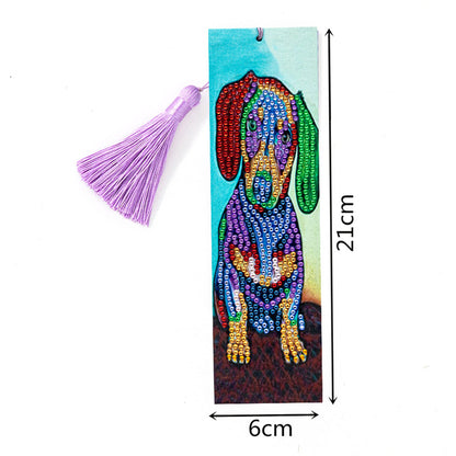 Tassel DIY Special Shape Drill Diamond Painting Animal Leather Bookmark Kit