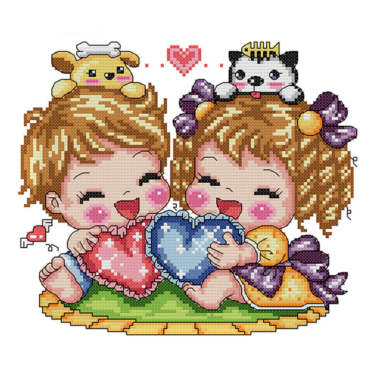 Boy Girl - 14CT Stamped Cross Stitch 27*25CM