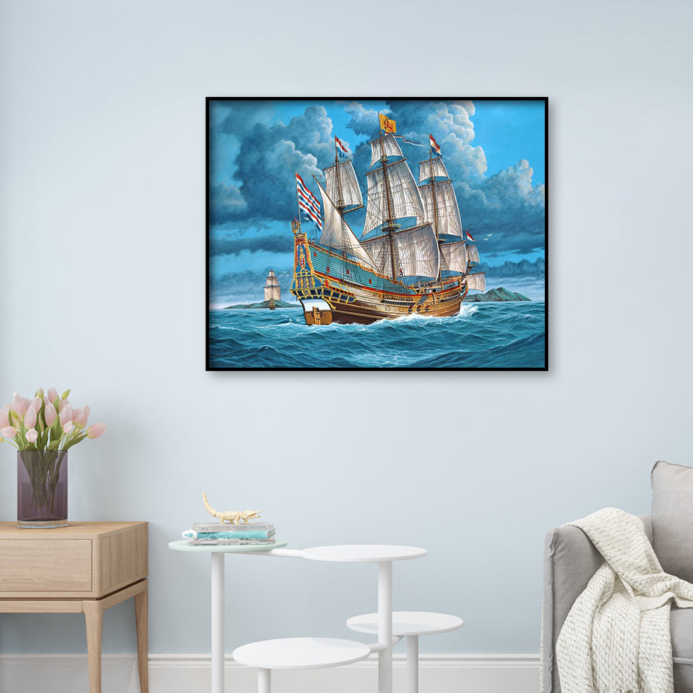 Boat - Full Round Drill Diamond Painting 40*30CM