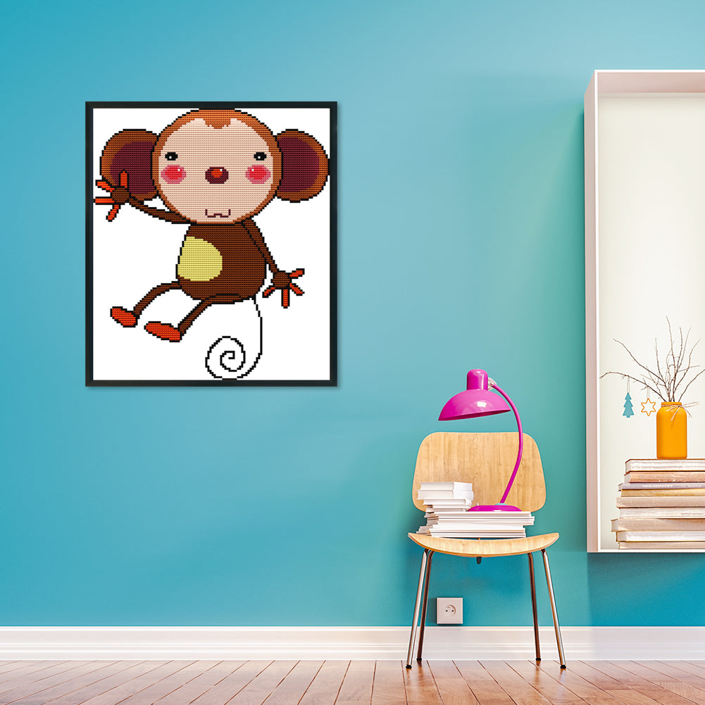 Cartoon Monkey - 14CT Stamped Cross Stitch 28*31CM