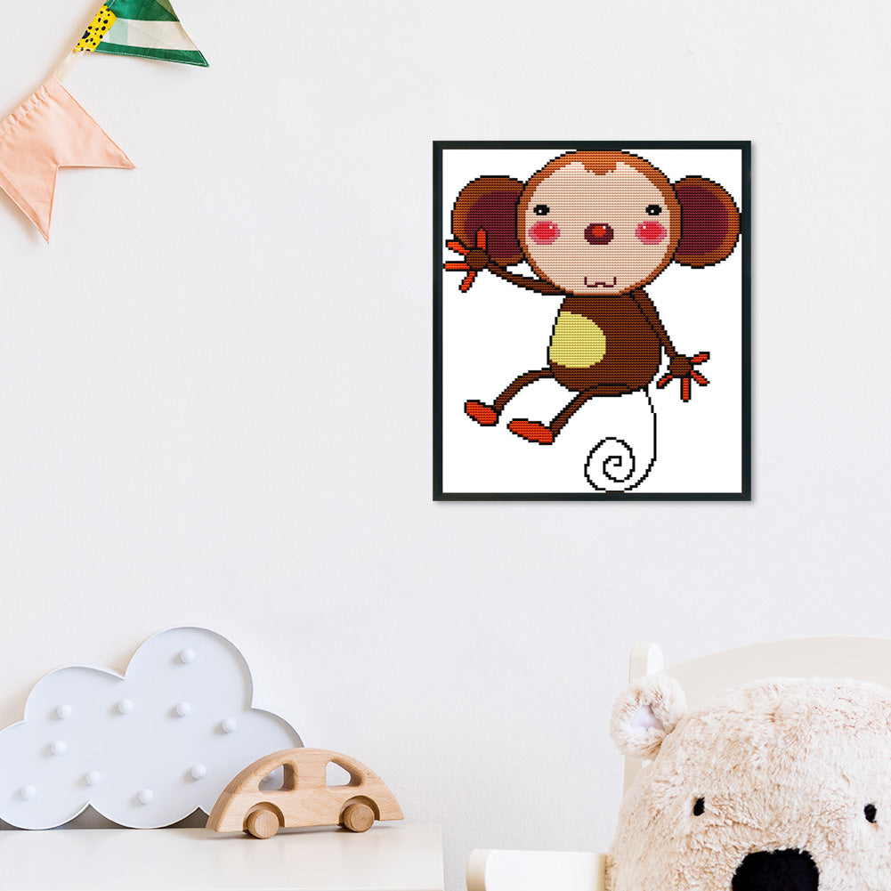 Cartoon Monkey - 14CT Stamped Cross Stitch 28*31CM