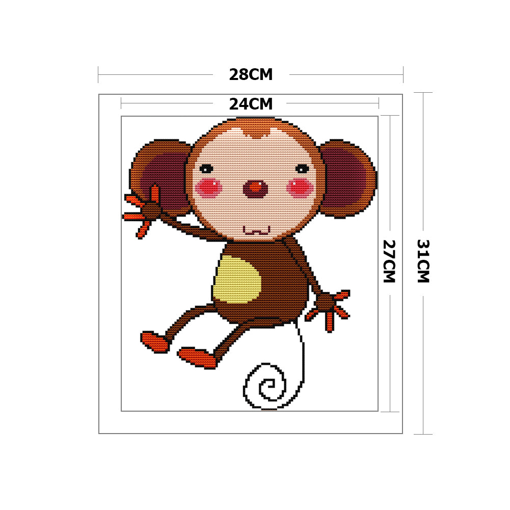 Cartoon Monkey - 14CT Stamped Cross Stitch 28*31CM