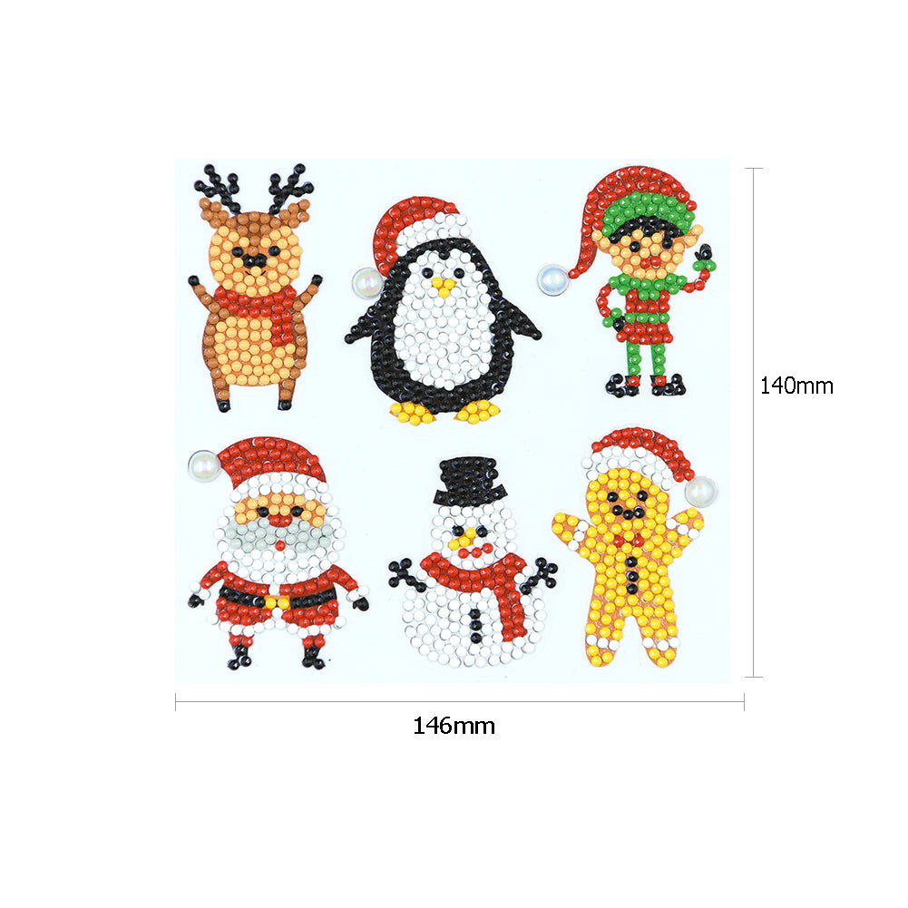 6pcs Sticker Santa Claus DIY Round Rhinestone Christmas Mosaic Painting Kit