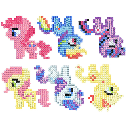 6pcs DIY Round Diamond Painting Pony Cartoon Sticker Art Crafts Kids Gift