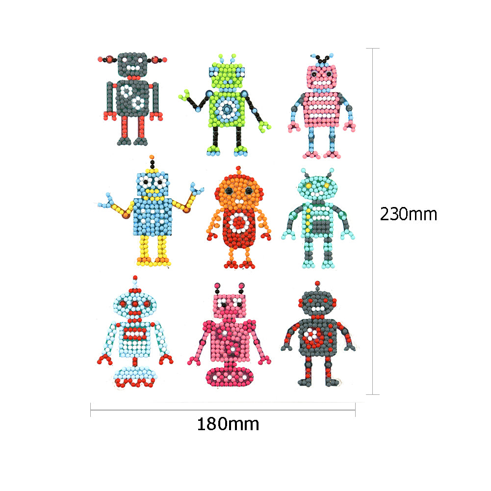 9pcs DIY Kit Color Cute Robots Self-adhesive Rhinestone Stickers Book Decor
