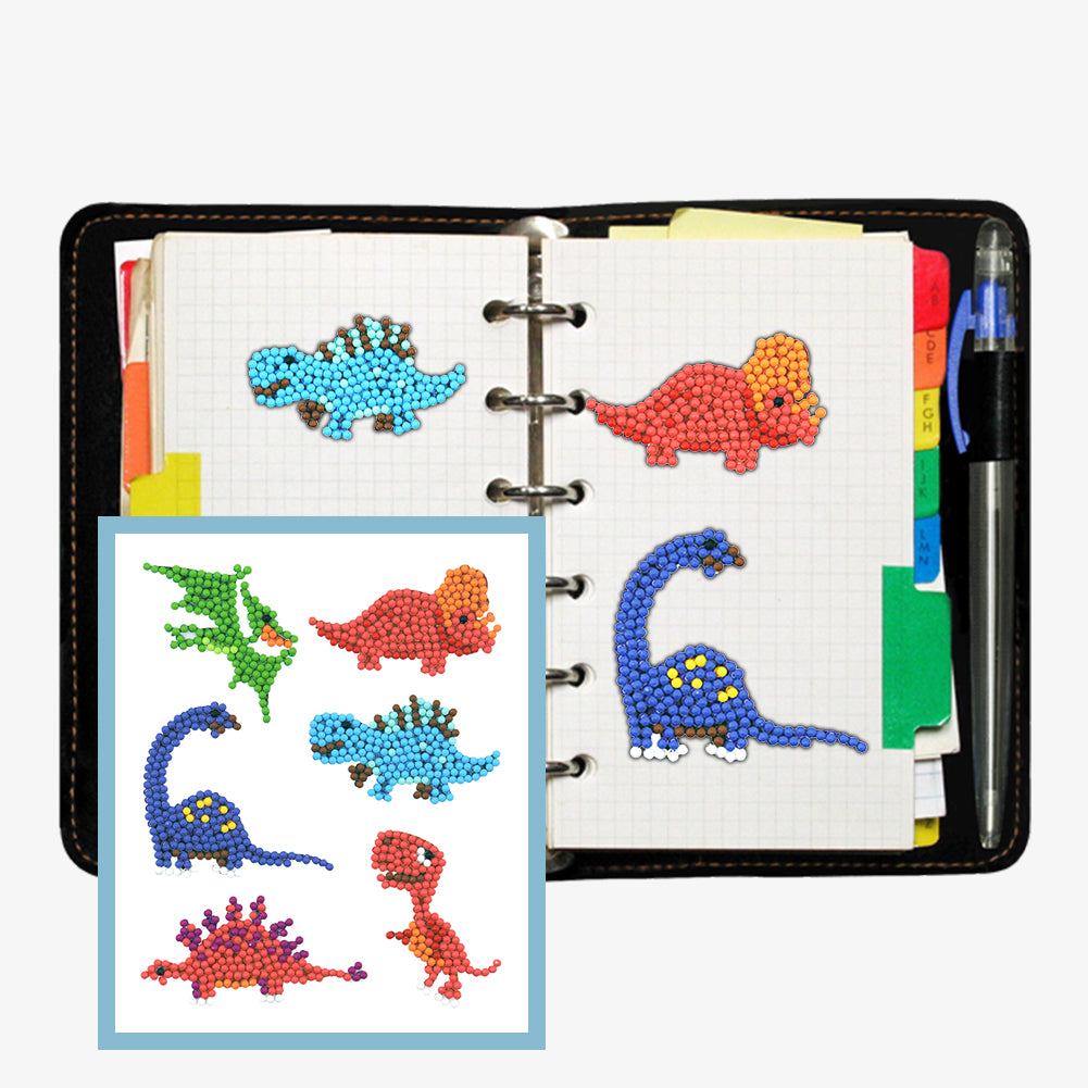 6pcs Dinosaur World Round Sticker Diamond Painting DIY Phone Decor Paster