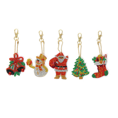 5pcs Diamond Painting DIY Full Special Shaped Drill Christmas Keychain Kit