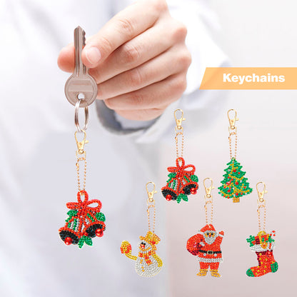 5pcs Diamond Painting DIY Full Special Shaped Drill Christmas Keychain Kit