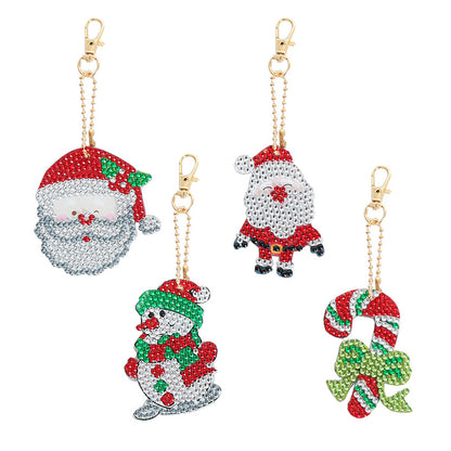 4pcs DIY Full Special Shaped Drill Diamond Painting Christmas Keychain Kit