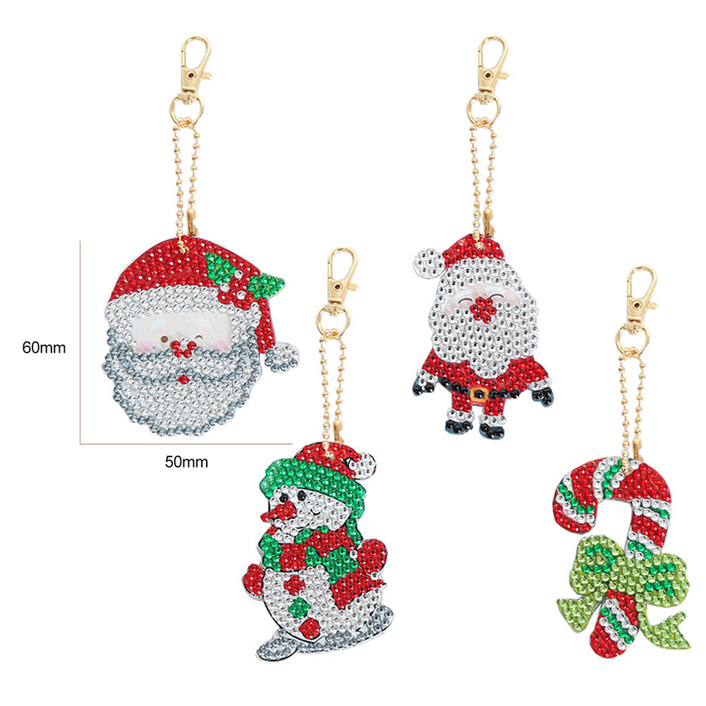 4pcs DIY Full Special Shaped Drill Diamond Painting Christmas Keychain Kit