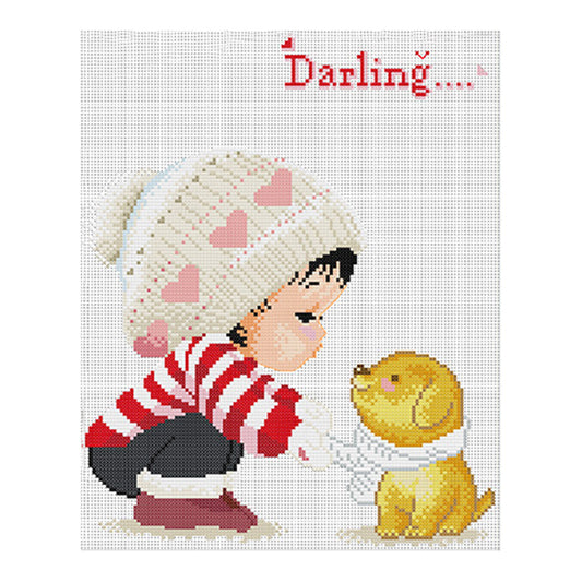 Girl Animals - 11CT Stamped Cross Stitch 42*35CM