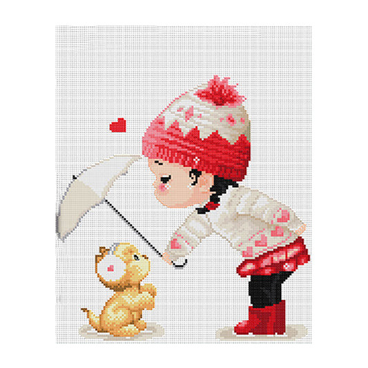 Girl Animals - 11CT Stamped Cross Stitch 38*37CM