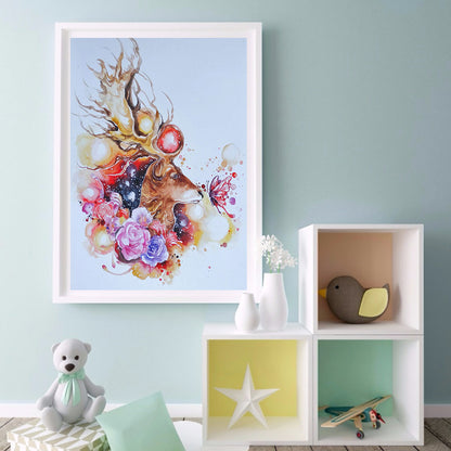 Flowers And Elk 30*40CM(Canvas) Full Round Drill Diamond Painting