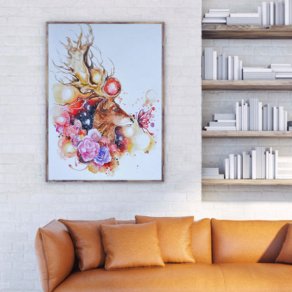 Flowers And Elk 30*40CM(Canvas) Full Round Drill Diamond Painting