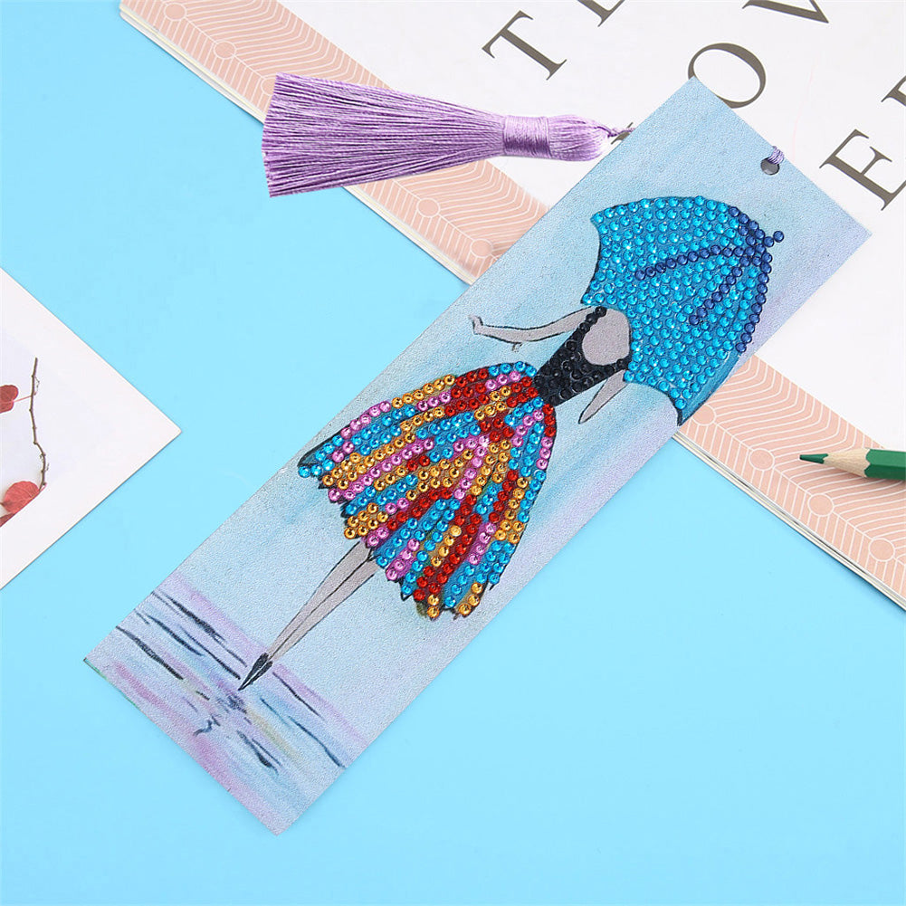 DIY Special Shaped Diamond Painting Leather Bookmark Tassel Handicraft Art