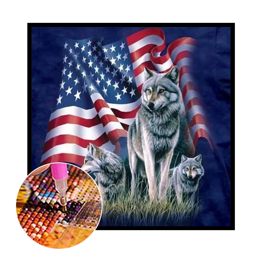 Flag Wolf - Full Round Drill Diamond Painting 30*30CM