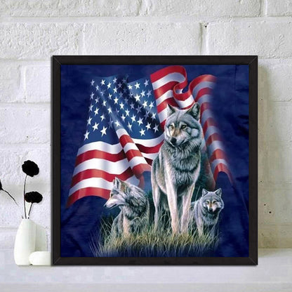 Flag Wolf - Full Round Drill Diamond Painting 30*30CM