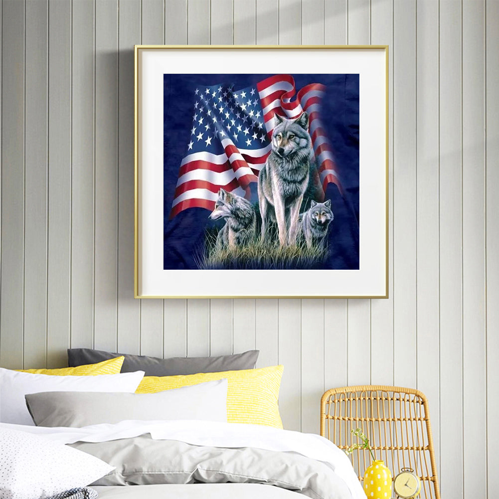 Flag Wolf - Full Round Drill Diamond Painting 30*30CM