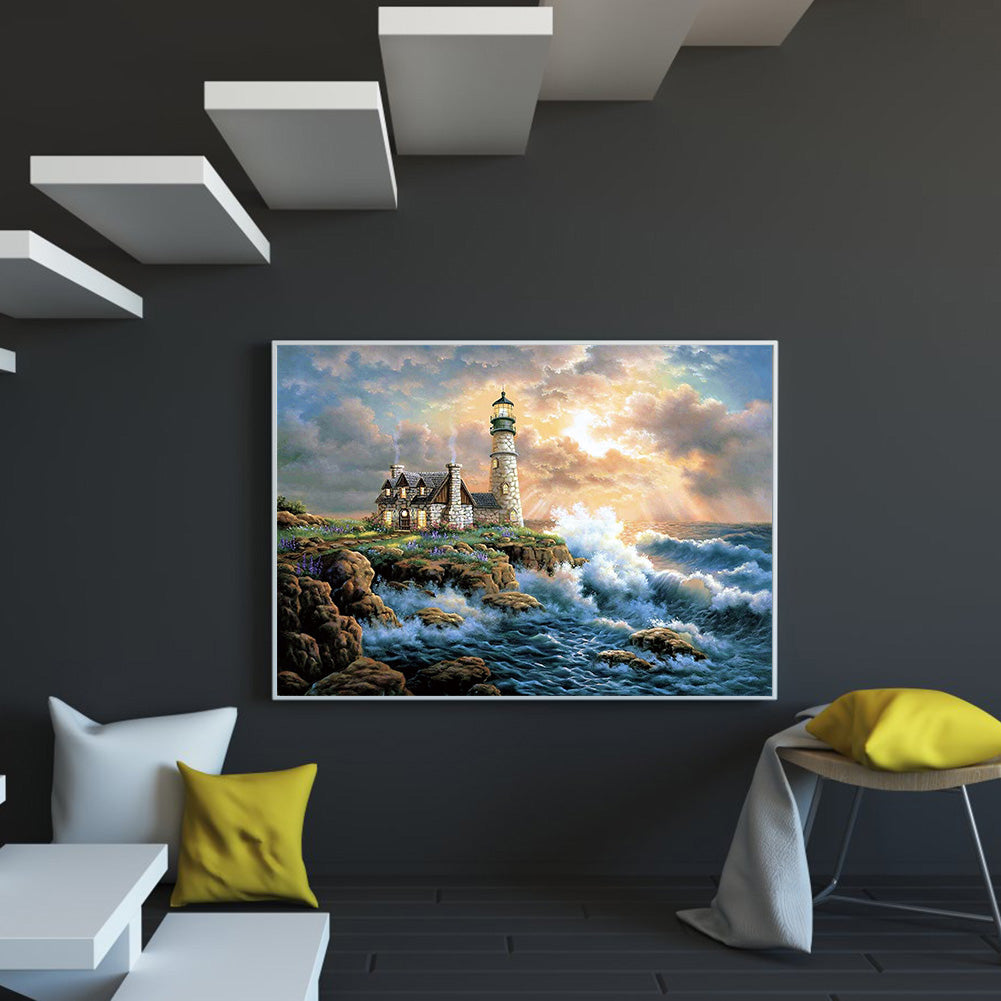 Beach Lighthouse - Full Round Drill Diamond Painting 60*50CM